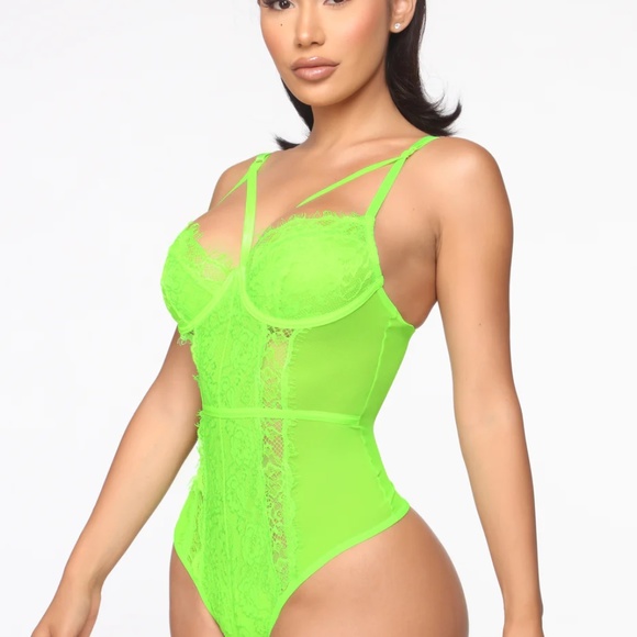 Brand New Lace Lime Green Sexy Bodysuit - size small - Picture 1 of 4